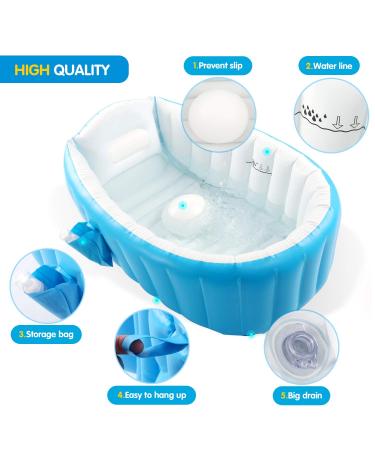 Baby Inflatable Bathtub  Portable Infant Toddler Bathing Tub Non Slip Travel Bathtub Mini Air Swimming Pool Kids Thick Foldable Shower Basin with Air Pump  Blue - Buy Online on GoSupps.com