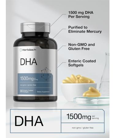Horbaach DHA Supplement 1500mg | 90 Softgels | EPA Omega 3 DHA | Non-GMO Gluten Free - Buy Online on GoSupps.com