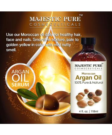 MAJESTIC PURE Moroccan Argan Oil - 100% Pure & Natural for Hair, Face, Nails, Beard & Cuticles - 4 Fl Oz - Men and Women - Buy Online on GoSupps.com