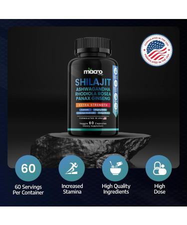 MACRO VITAL Shilajit for Men and Women 8-in-1 Supplement Organic Shilajit Capsules with Ashwaganda Rhodiola Rosea and Panax Ginseng for Energy-Stamina- 60 Veggie Capsules - Buy Online on GoSupps.com