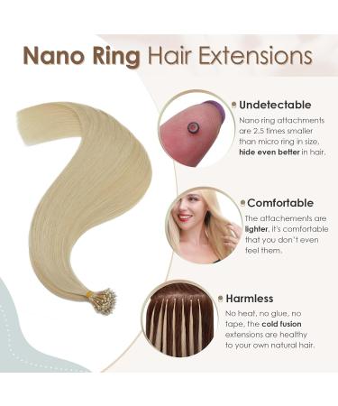 Elailite Nano Ring Hair Extensions Blonde Real Human Hair 50 Strands 50g Cold Fusion With Nano Beads Remy Hair Straight (#60 Platinum Blonde 16 Inch) 16 Inch (NANO) #60 Platinum Blonde - Buy Online on GoSupps.com