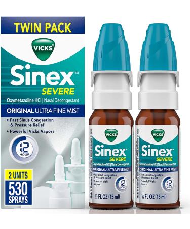 Vicks Sinex SEVERE Nasal Spray Original Ultra Fine Mist Sinus Decongestant for Fast Relief of Cold  Allergy Congestion Sinus Pressure Relief Twin Pack 2 0.5 FL OZ (15 ml) Vicks Sinex SEVERE (2 x 0.5 oz) - Buy Online on GoSupps.com