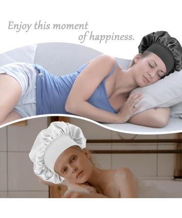 MELTU 1 Pack Hair Bonnet for Sleeping Satin Bonnet with Wide Elastic Band Silk Hair Wrap for Sleeping Soft Sleep Cap White - Buy Online on GoSupps.com