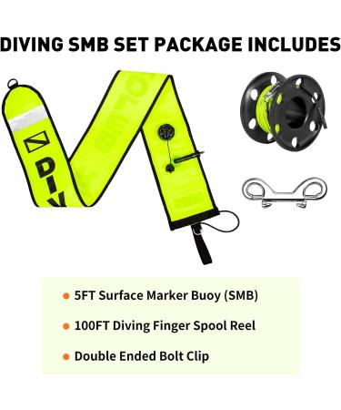 Pluzluce 5FT/6FT Diving Surface Marker Buoy (SMB) with Aluminum Big Finger Spool Reel - Yellow SMB for Scuba Diving & Snorkeling - Buy Online on GoSupps.com
