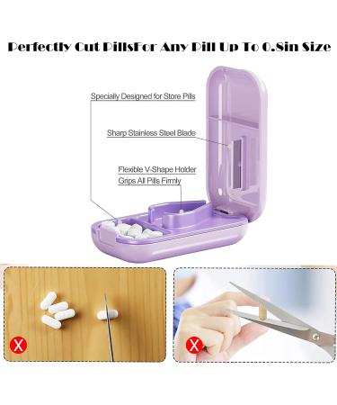 Dyroe Tablet Divider & Pill Cutter Split Large & Small Tablets with Storage Compartment Portable Vitamin Pill Splitter (Purple) - Buy Online on GoSupps.com