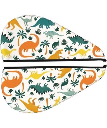 Hair Towel Wrap for Quick Drying - Dinosaur & Tropical Leaves Design | Best Hair Turban & Drying Towel with Button - Buy Online on GoSupps.com