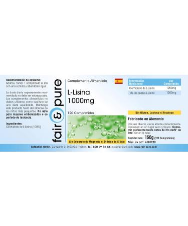 Fair & Pure L-Lysine Tablets 1000mg - High Dose Vegan Supplement - 120 Count for Immune Support & Health - Buy Online on GoSupps.com