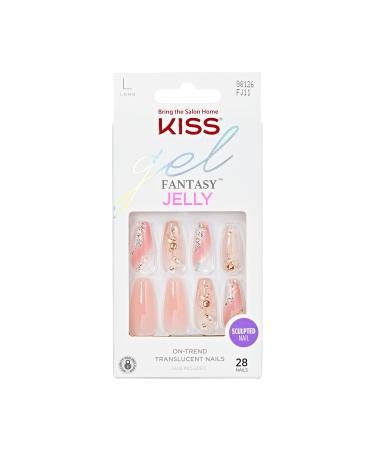 KISS Jelly Fantasy Press On Nails Nail glue included 'Jelly Cat' Multicolor Long Size Coffin Shape Includes 28 Nails 2g glue 1 Manicure Stick 1 Mini File