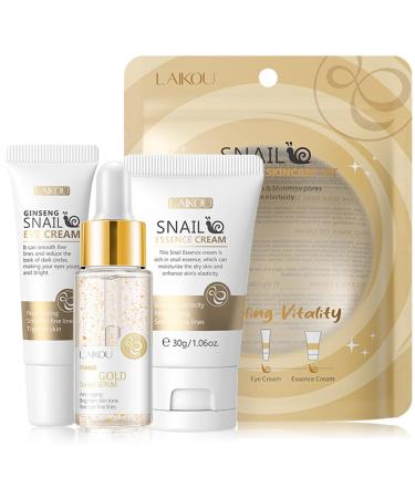 Snail Mucin Travel Skincare Set 3 In 1 Travel Size Skin Care Set Skin Care Sets & Kits: Gold Snail Serum Eye Cream Moisturizer Travel Size Skincare Improve Skin Elasticity & Minimizes Pores