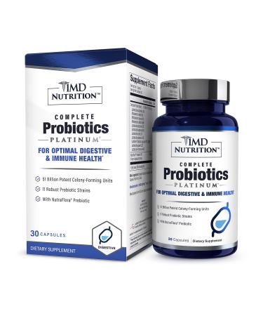 1MD Nutrition Complete Probiotics Platinum | Supports Digestive Health | with Nourishing Prebiotics, 51 Billion Live CFU, 11 Strains, Dairy-Free | 30 Vegetarian Capsules 30 Count (Pack of 1)