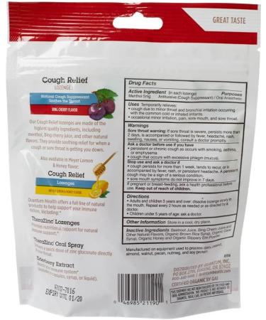 Quantum Health Organic Cough Relief Lozenges - Bing Cherry, Natural Menthol, 18 Ct - Buy Online on GoSupps.com