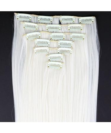 Platinum Blonde Hair Extensions, 24"/60cm 130g 7pcs/set Women Long Straight Synthetic Hair Full Head Clip in Hair Extensions Pieces (60# Platinum Blonde)