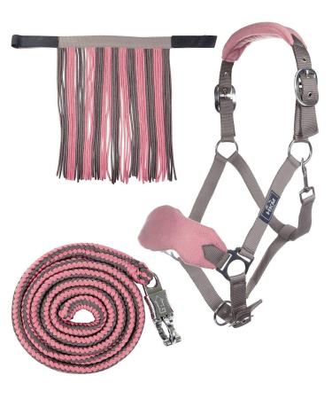 HKM 4057052289521 Halter with rope panic & fly fringes4039 Mocha/Milky Pink warmblood Mocha / Milky Pink Warmblood WB Full