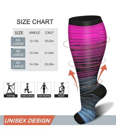 Diu Life 3 Pairs Plus Size Compression Socks - Wide Calf 20-30mmHg Support - XX-Large Blue/Red/Gray - Buy Online on GoSupps.com