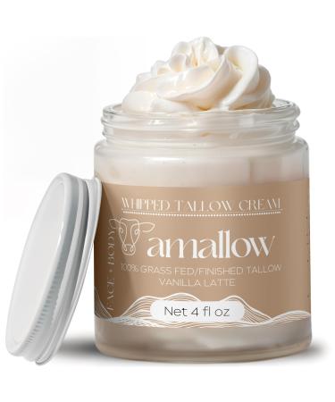 Amallow 100% Grass Fed Beef Tallow for Skin Care - Face + Body - Whipped Moisturizer - Natural Lotion 4 FL. oz. (Vanilla Latte)