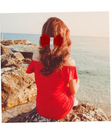 Beaupretty Crystal Decor hairpin bowknot headwear hair bows big hair bow barrette red hair for women Crystal Hair Bow Barrettes hair bow tie French rhinestones clip Wedding Hair Accessories - Buy Online on GoSupps.com