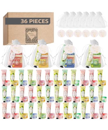 36 Sets Wedding Hand Cream Lip Balm Bulk Set for Guests Bridal Shower Favors Include Hand Lotion Lip Balm Thank You Tags and Organza Bags