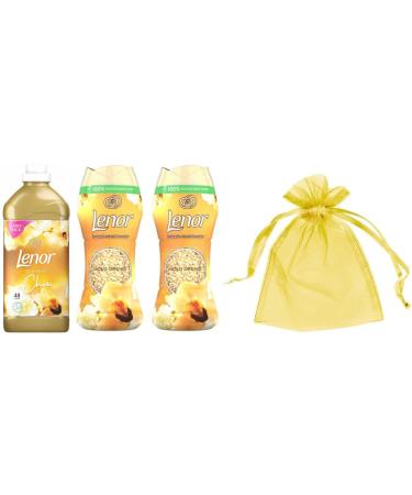 Lenor Fabric Conditioner Gold Orchid 1Pk 48Washes 1680ml + Lenor in-Wash Scent Booster Beads Gold Orchid 2Pk 2 x 176gr + Our Gift for You: Organza Bag Size 9x7x0.1cm