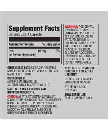 Amazon Elements Iron 18mg Capsules - Vegan, Supports Red Blood Cell Production, 195 Count (6 Month Supply) - Buy Online on GoSupps.com