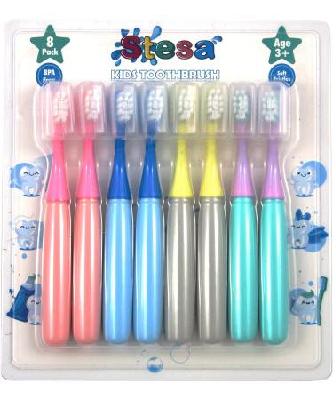Stesa Kids Toothbrush Set - 8 Pack Ultra Soft Bristles with BPA Free Dust Covers - Boys and Girls Toddler Toothbrush Age 3 - Buy Online on GoSupps.com