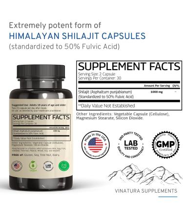VINATURA Shilajit & Panax Ginseng Supplement - 1500mg Fulvic Acid & Ginsenosides for Immune Support & Brain Boost - Buy Online on GoSupps.com