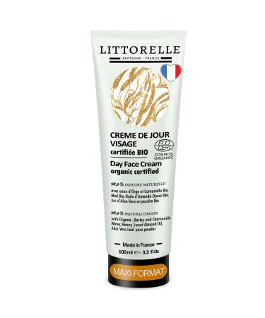 Day Face Cream Organic Certified - 99% Natural Origin Dry Skin Cream Sensitive Care with Organic Barley Water Chamomile Sweet Almond Oil Honey - Made in France Moisturizer Men & Women - 100ml