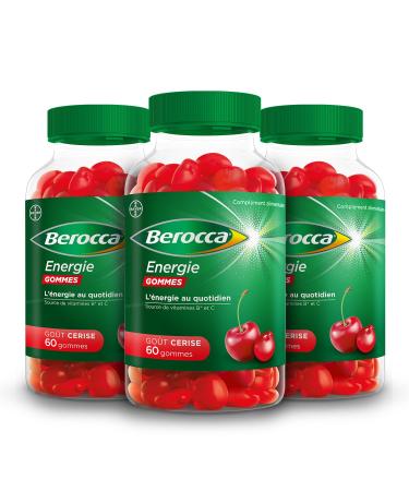 Berocca Energy Gums - Multivitamins Dietary Supplement - Source of Vitamins B* and Vitamin C - Reduces Fatigue Gives Energy to Everyday Life - Cherry Flavor - 3x60 Gums