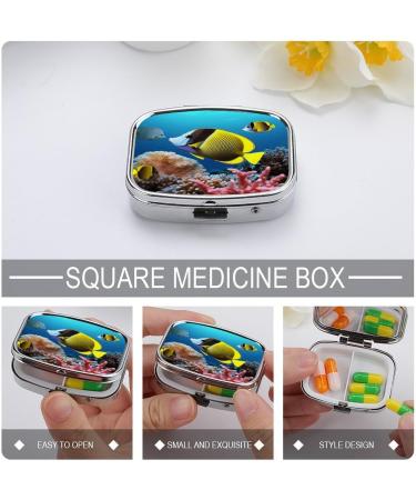 Pill Box Tropical Fish Print | 2 Compartment Portable Pill Organizer - Decorative Metal Case for Pocket & Purse - Buy Online on GoSupps.com