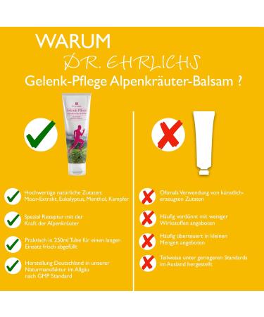 Dr. Ehrlich's Joint Care Alpine Herb Balm 250ml - Gentle Cream for Knees Shoulders & Joints - Relieve Pain Promote Blood Circulation & Relax Muscles - Buy Online on GoSupps.com