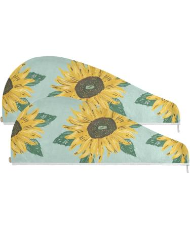 Summer Sunflower Hair Towel 2 Pack | Super Absorbent Quick Dry Hair Turbans for Women & Girls - Buy Online on GoSupps.com
