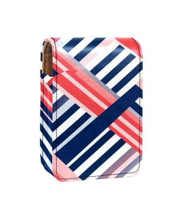 Travel Lipstick Organizer Case Lipstick Case Portable Makeup Bag With Mirror Blue and Red Stripes O001q4zess