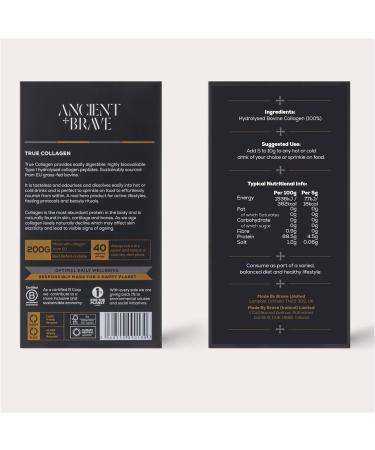 Ancient + Brave True Collagen 200g - Grass-Fed Bovine Collagen Powder - 100% Hydrolysed Collagen Peptides (Type 1) - High Protein Fasting Keto - Anti-Ageing Skin Hair & Nail Health - Buy Online on GoSupps.com