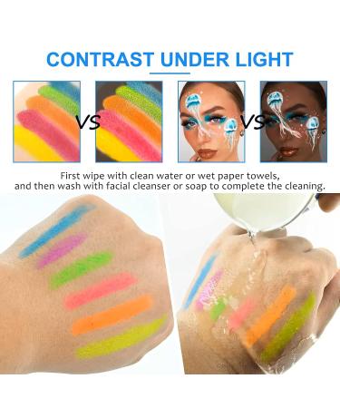 Glow in the Dark Neon UV Face & Body Paint Sticks - 6 Rainbow Glitter Colors for Halloween Makeup - Buy Online on GoSupps.com
