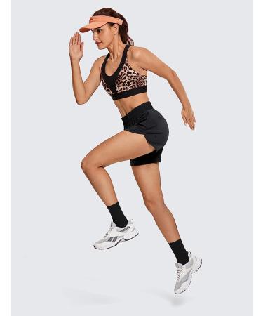 CRZ YOGA Women's Elastic Mid Waisted Running Shorts Liner - 5'' Quick Dry  Athletic Sport Workout Track Shorts Zip Pocket Medium Black