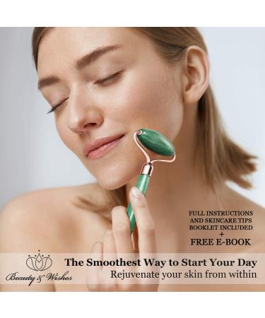 Luxury Jade Roller & Gua Sha Set - Grade A Aventurine Facial Massager for Anti-Aging & Wrinkles - Beauty & Wishes - Buy Online on GoSupps.com