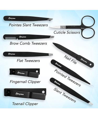 9pcs Nylea Stainless Steel Tweezers Set & Nail Clippers - Precision Slant Tip for Eyebrows, Facial Hair & Ingrown Hair - Men & Women - Buy Online on GoSupps.com