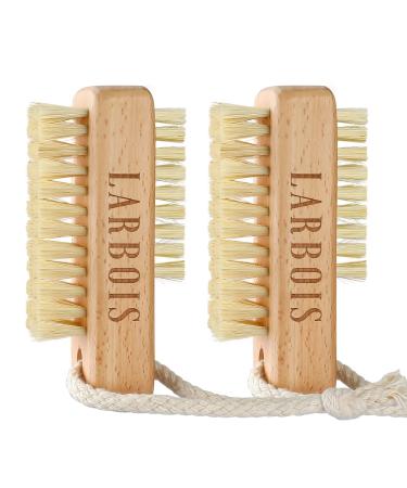 Nail Brush for Cleaning Fingernails Larbois 2Pack Wooden Nail Brushes Fingernail Brush for Cleaning Nail Scrub Brush Two-sided with Hanging Rope (Beechwood) Natural