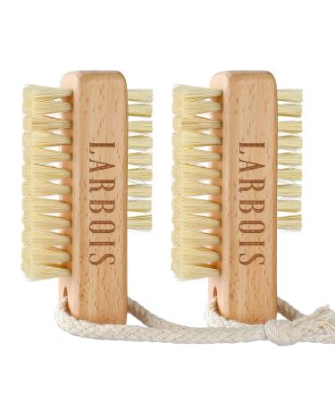 Nail Brush for Cleaning Fingernails Larbois 2Pack Wooden Nail Brushes Fingernail Brush for Cleaning Nail Scrub Brush Two-sided with Hanging Rope (Beechwood) Natural