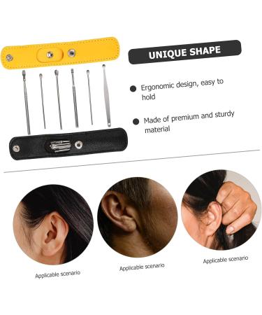 Stainless Steel Ear Cleaning Tool Set - 8 Pieces for Earwax Removal and Ear Hygiene - Black Yellow - 10x3x1cm - Buy Online on GoSupps.com