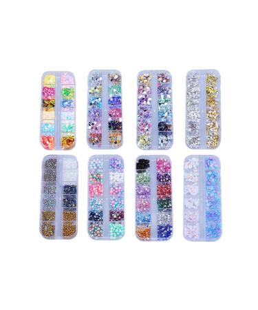 Milisten 8 Boxes Nail Art Material Kit Nail Kits Nail Accessories Rhinestones Nails Supplies Manicure Confetti Nail Gems and 3d Nail Charms Professional Nail Art Tool Pearl Manicure Tools