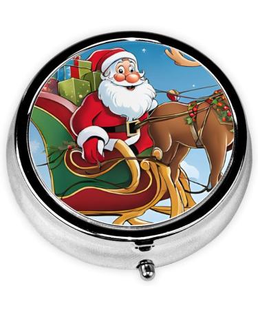 Merry Christmas Pattern Round Pill Box | 3 Compartment Portable Travel Medicine Organizer | Mini Decorative Pocket Vitamin Holder - Buy Online on GoSupps.com