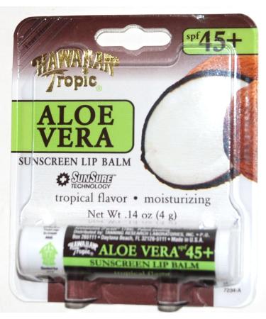 Hawaiian Tropic Aloe Vera Sunscreen Lip Balm SPF 45+ - Tropical Flavor