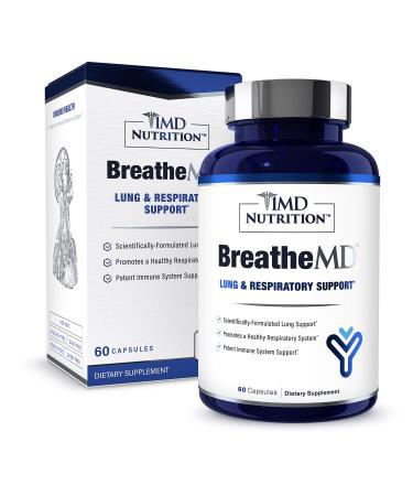 1MD Nutrition BreatheMD | Lung and Respiratory Support Supplement | Promotes a Healthy Immune System | with Elderberry, Chromium, and L-Cysteine | 60 Ct. 60 Count (Pack of 1)
