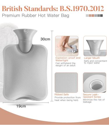 YIFOV Hot Water Bottle 2L with Soft Fleece Cover - Pain Relief & Warmth for Parents & Children - Premium Natural Rubber - Great Gift - Buy Online on GoSupps.com