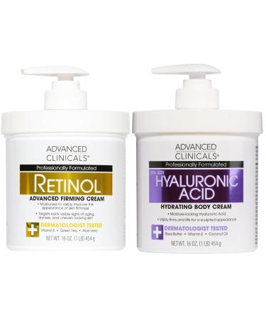 Advanced Clinicals - Cr me au r tinol + lotion l'acide hyaluronique pour le visage et le corps - Cr mes anti- ge pour peaux s ches