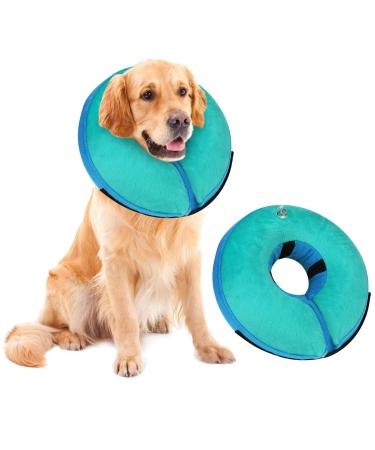 MUKSIRON Inflatable Dog Cone Collar,Dog Cone Alternative After Surgery, Adjustable Soft Protective Recovery Collar for Small/Medium/Large Dog and Cats to Prevent from Biting & Scratching Large(Pack of 1) Green-Blue