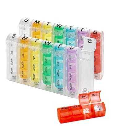 Weekly Pill Organizer - (Pack of 2) Pill Planners for Pills & Vitamins Each Day Week Four Times-a-Day Medication Reminder Easy to Read AM/PM Compartments Monday to Sunday for Travel & Purse Multi 2 Count (Pack of 1)