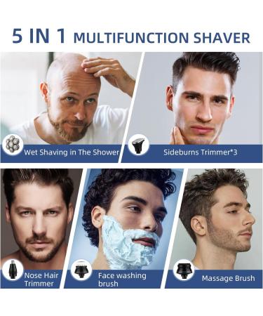 7D Head Shaver for Bald Men - 5-in-1 Electric Skull Razor with Magnetic Blades - IPX7 Waterproof Rechargeable Grooming Kit - Perfect Gift for Father & Husband (Silver - Buy Online on GoSupps.com