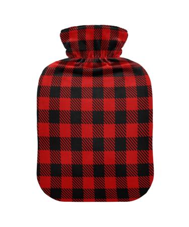 Black red buffalo plaid karo hot bottle with reference hot water bottles for pain relief hot water bag feet and bed warmers for neck and shoulder pain 1l