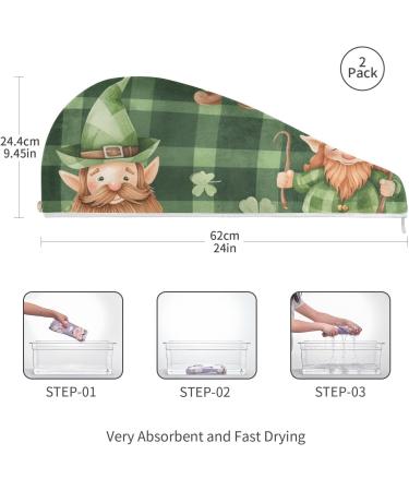 Super Absorbent Saint Patrick's Day Gnome Hair Towel 2 Pack - Quick Dry Hair Turbans for Women & Girls - Buy Online on GoSupps.com